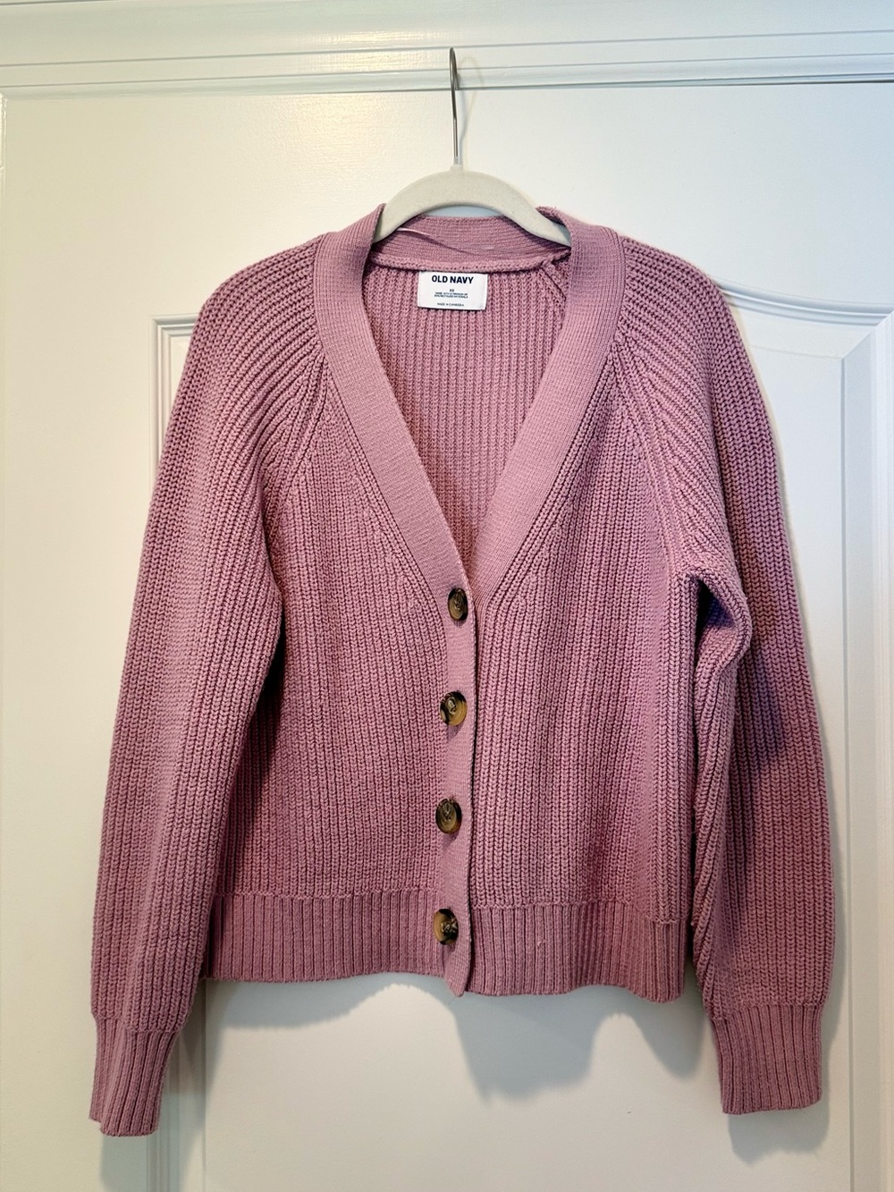 Old Navy Purple Ribbed Button-Up Cardigan Sweater